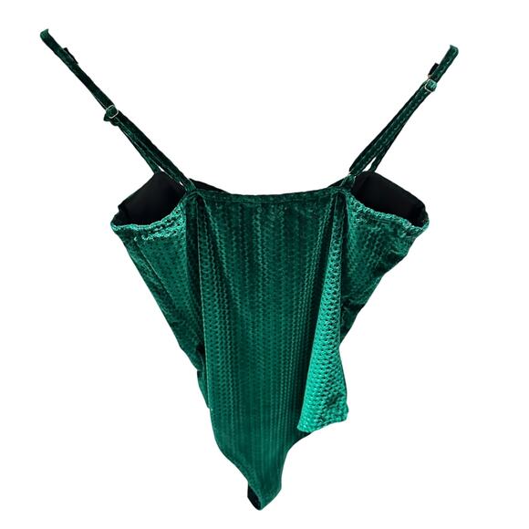 Lulu's Flirty Feelings Emerald Green Velvet Bustier Bodysuit- Women's Size Small - Picture 3 of 4